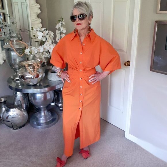 NWT Zara orange draped short sleeve collared midi shirt dress, XS - Picture 5 of 8